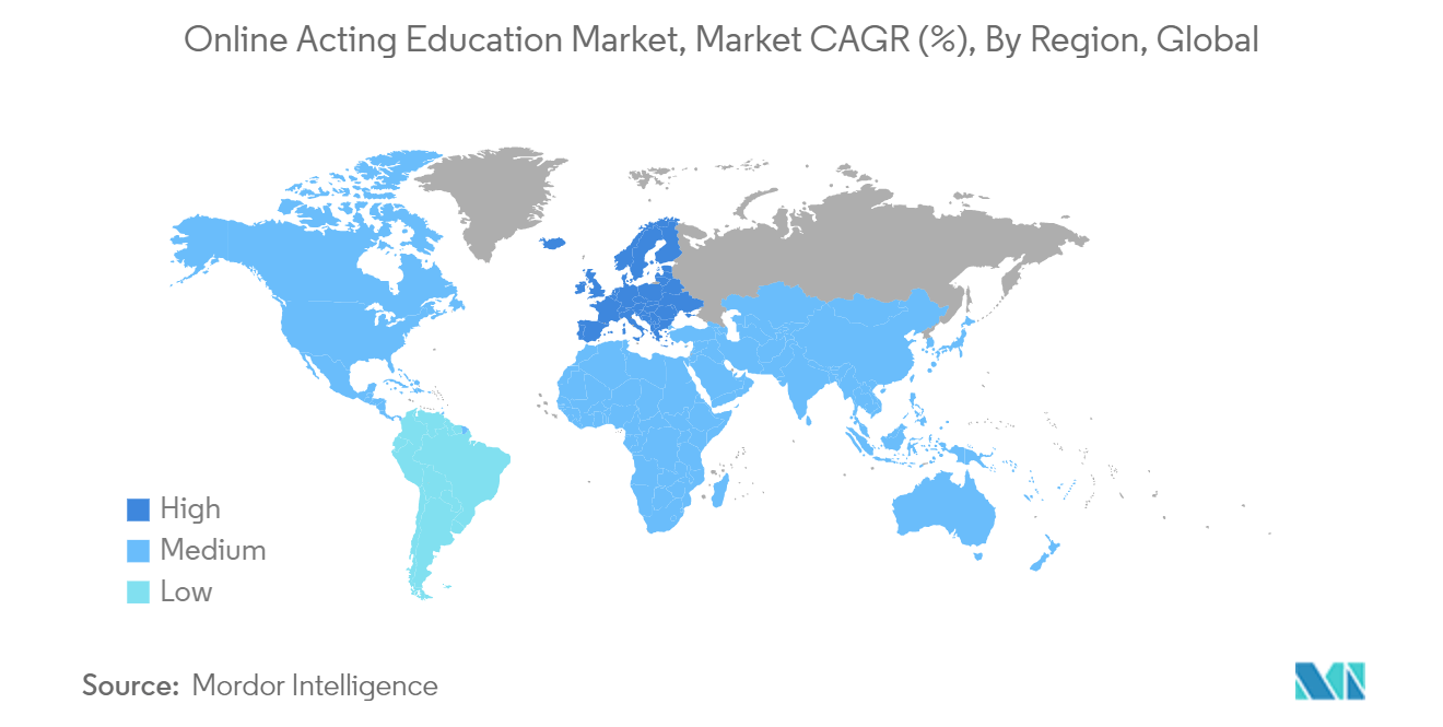 オンライン演技教育市場オンライン演技教育市場、市場年平均成長率（%）、地域別、世界