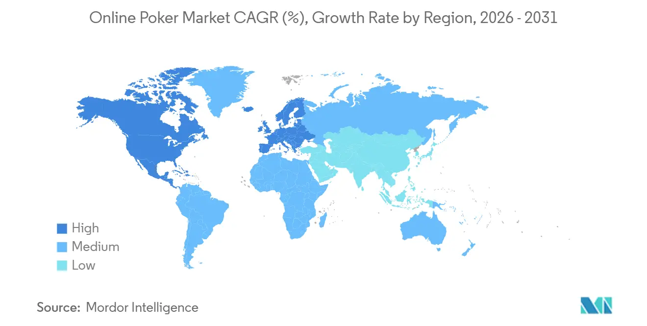 Online Poker Market CAGR (%), Growth Rate by Region
