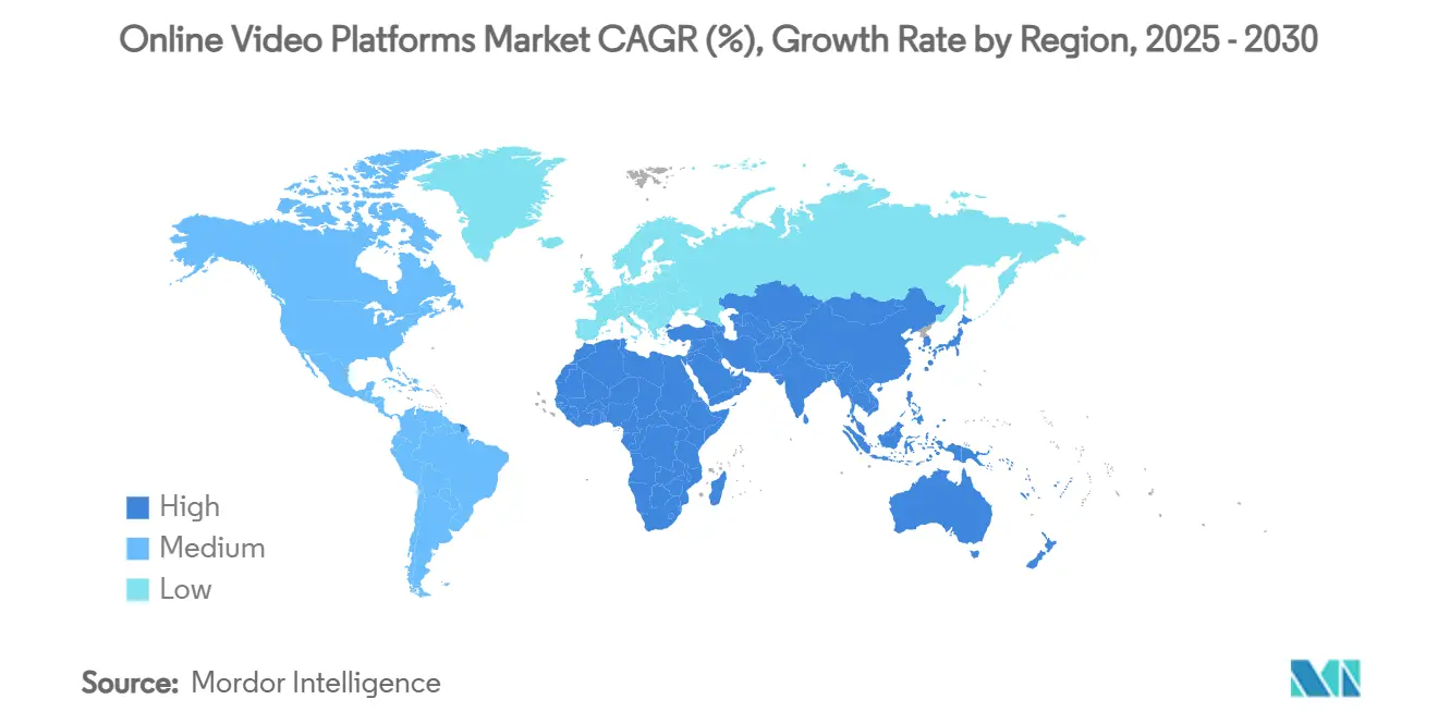 Mercado de plataformas de vídeo en línea CAGR (%), tasa de crecimiento por región