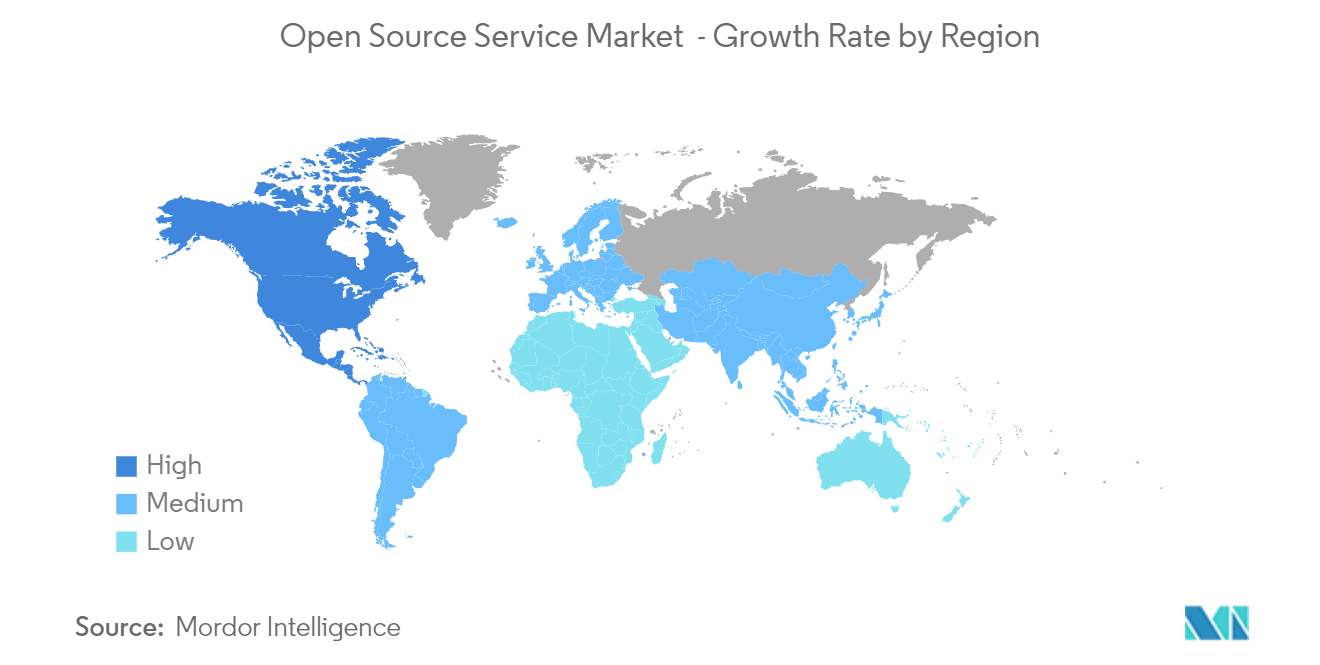 Mercado de servicios de código abierto tasa de crecimiento por región