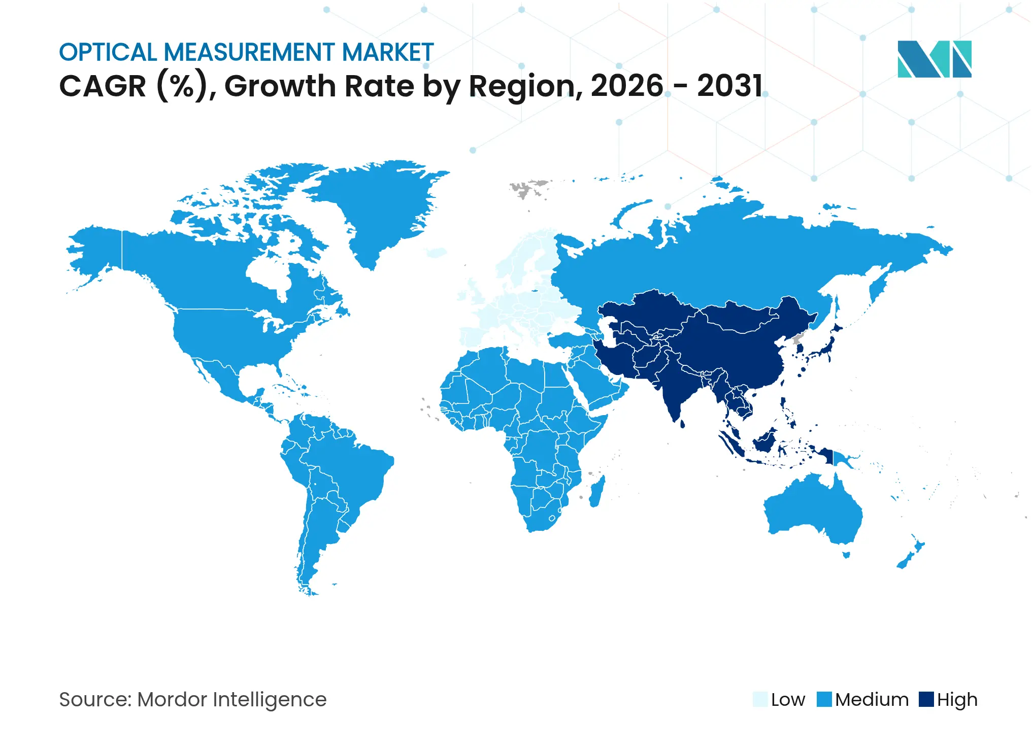 광학 측정 시장 CAGR (%), 지역별 성장률