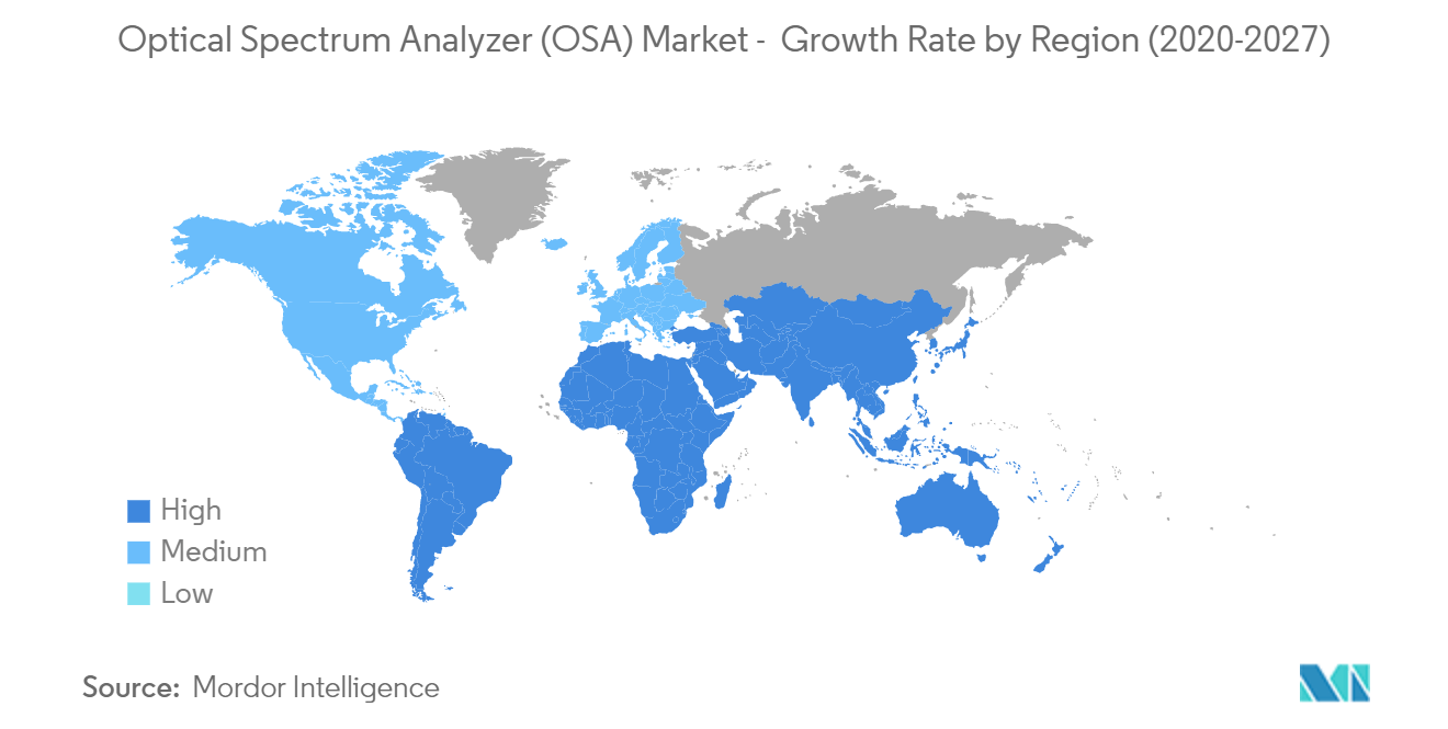Markt für optische Spektrumanalysatoren (OSA) Wachstumsrate nach Regionen (2020-2027)
