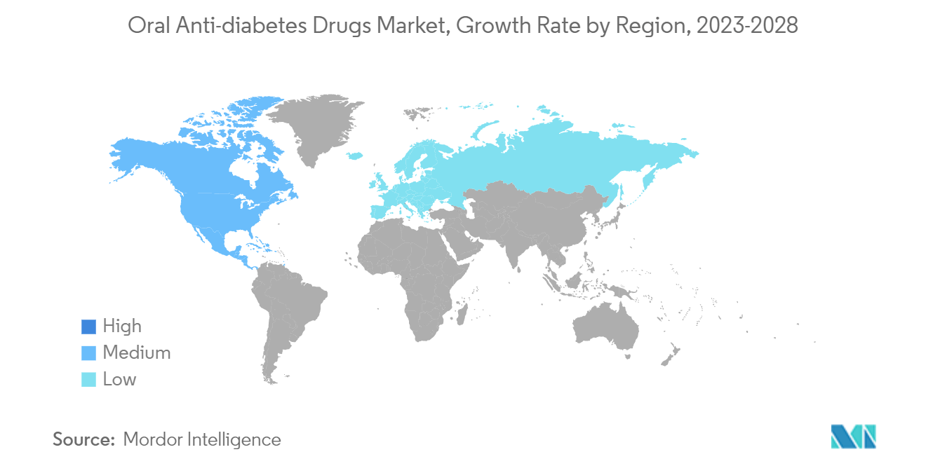 Marché des médicaments antidiabétiques oraux&nbsp; marché des médicaments antidiabétiques oraux, taux de croissance par région, 2023-2028