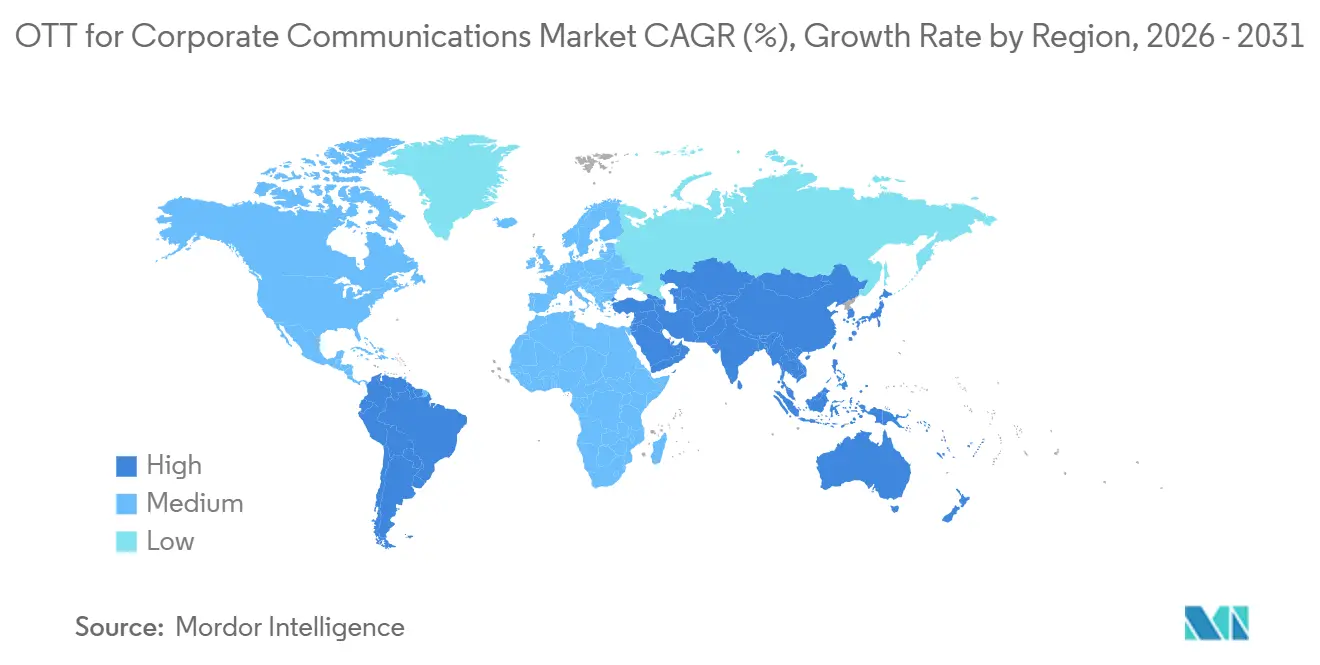 Tasa de Crecimiento del Mercado de OTT para Comunicaciones Corporativas por Región
