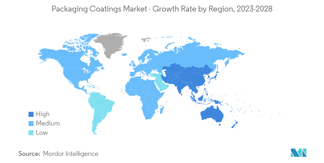 Thị trường sơn bao bì - Tốc độ tăng trưởng theo khu vực, 2023-2028