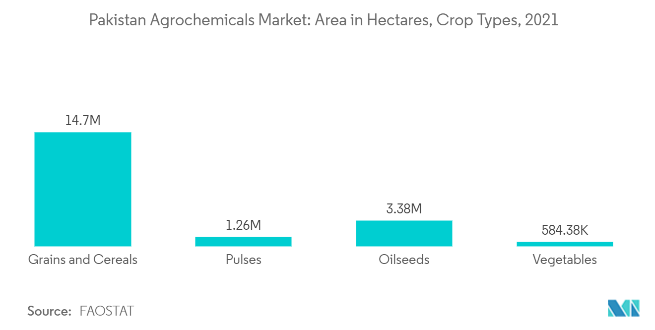巴基斯坦农用化学品市场：面积（公顷），作物类型，2021 年