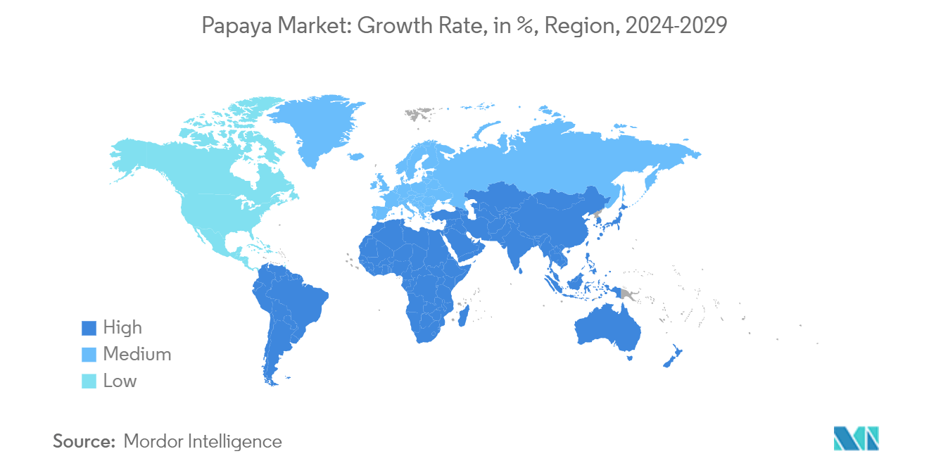 : Papaya Market: Growth Rate, in %, Region, 2024-2029