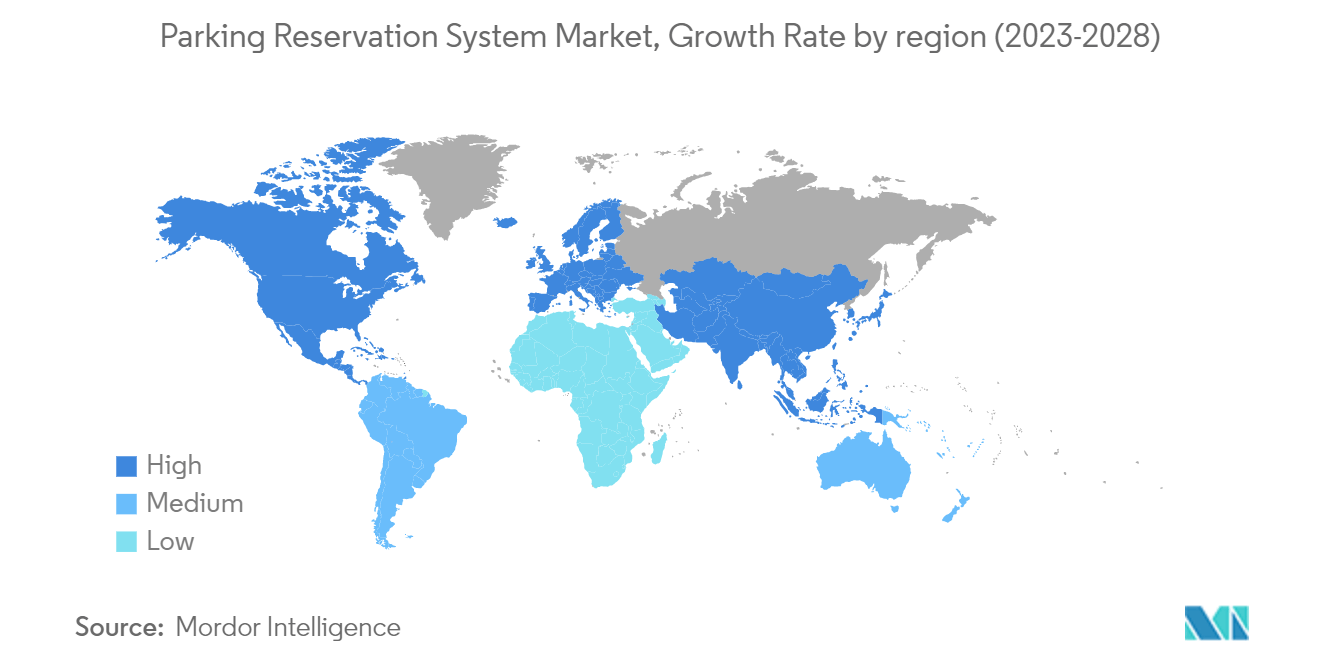 Mercado de sistemas de reserva de estacionamiento tasa de crecimiento por región (2023-2028)