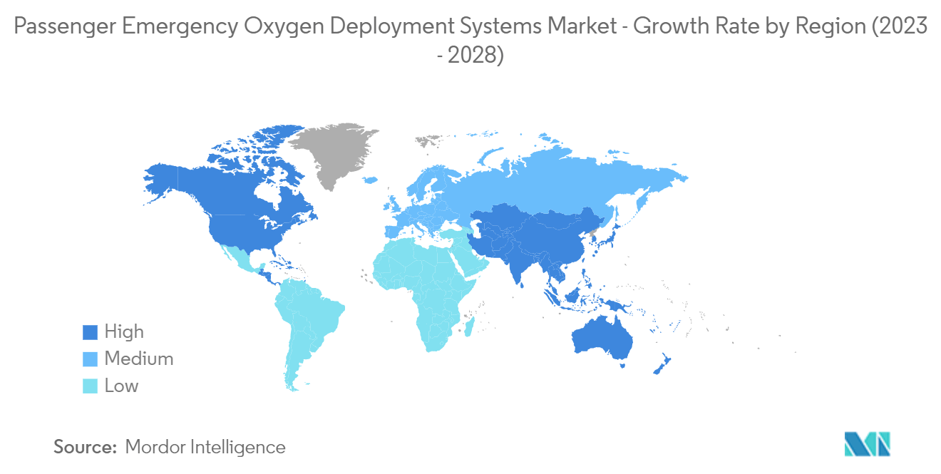 Mercado de sistemas de implementación de oxígeno de emergencia para pasajeros tasa de crecimiento por región (2023 – 2028)