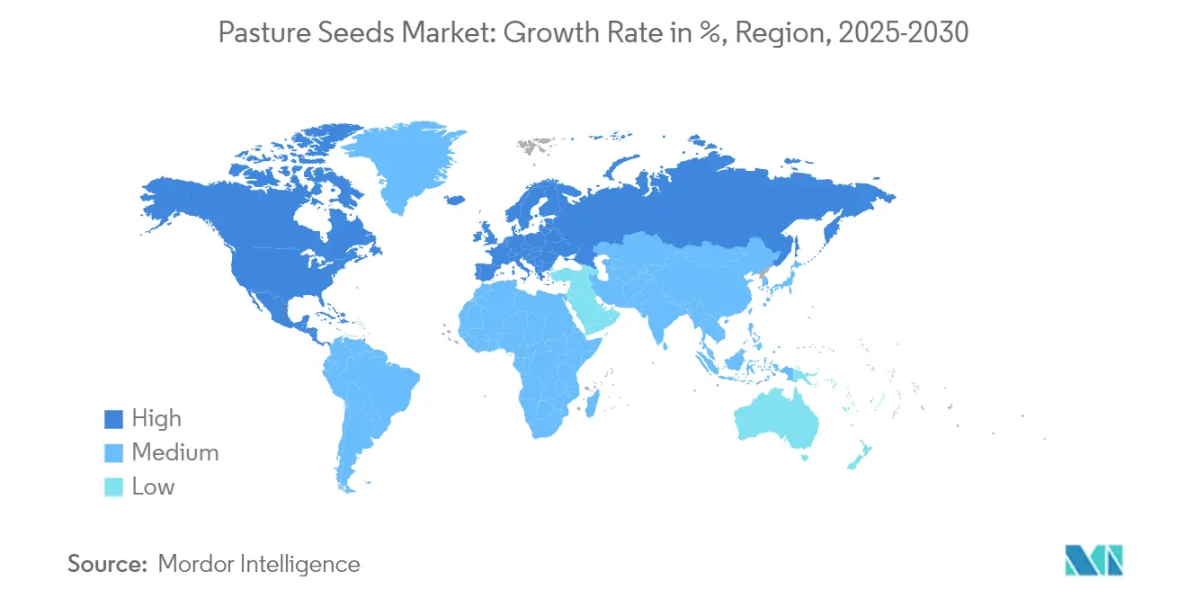 목초지 씨앗 시장: 성장률(%), 지역, 2025-2030