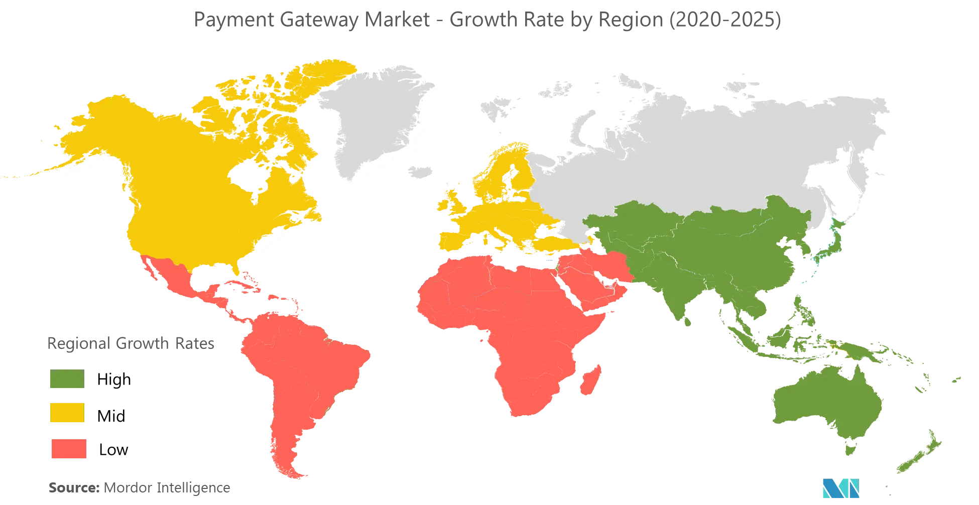 Payment Gateway Market - Growth Rate by Region (2020 - 2025)