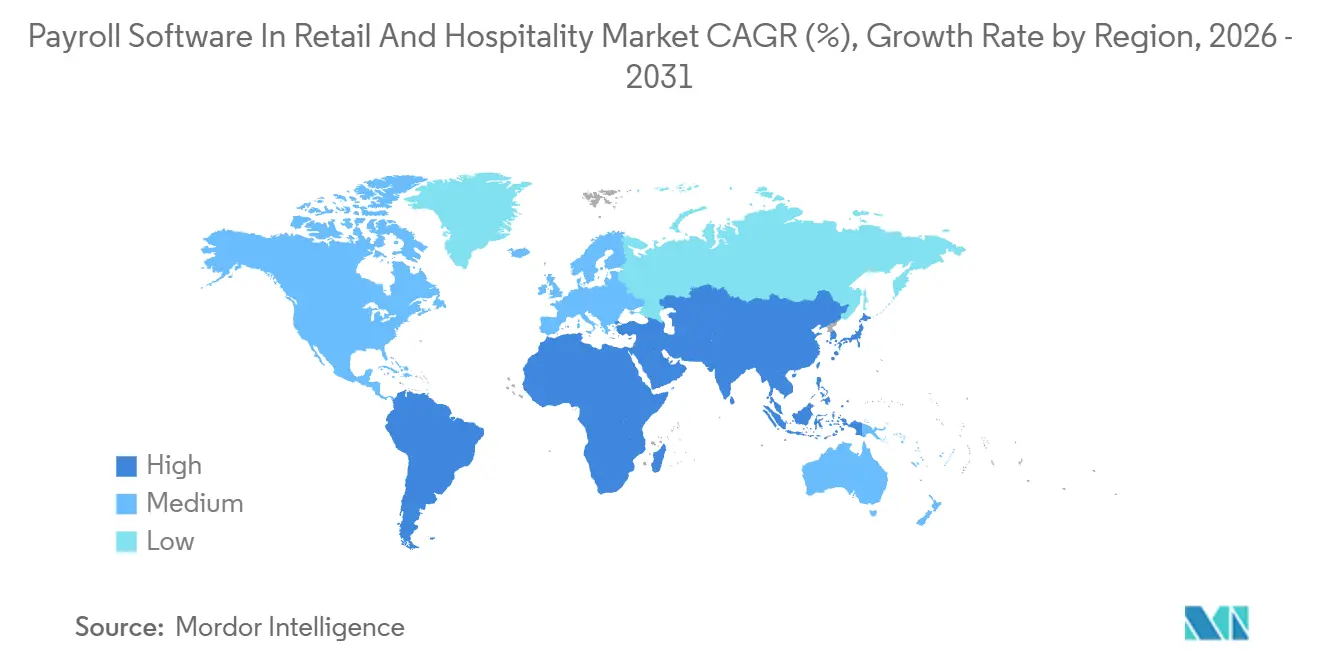 Payroll Software In Retail And Hospitality Market CAGR (%), Growth Rate by Region