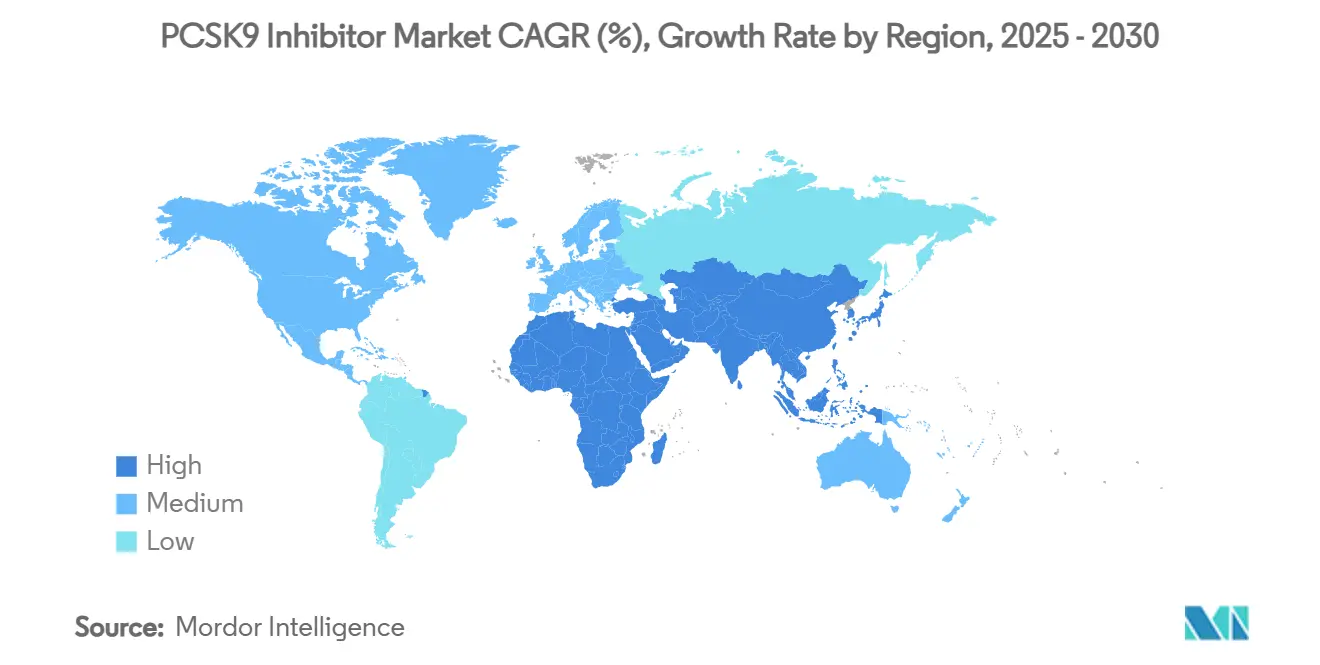 PCSK9 억제제 해외 바카라 사이트 CAGR(%), 지역별 성장률