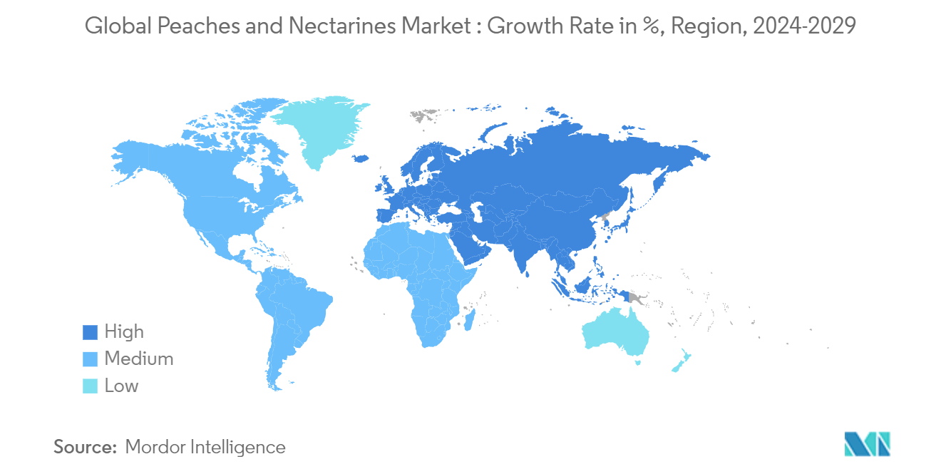 Global Peaches and Nectarines Market : Growth Rate in %, Region, 2024-2029