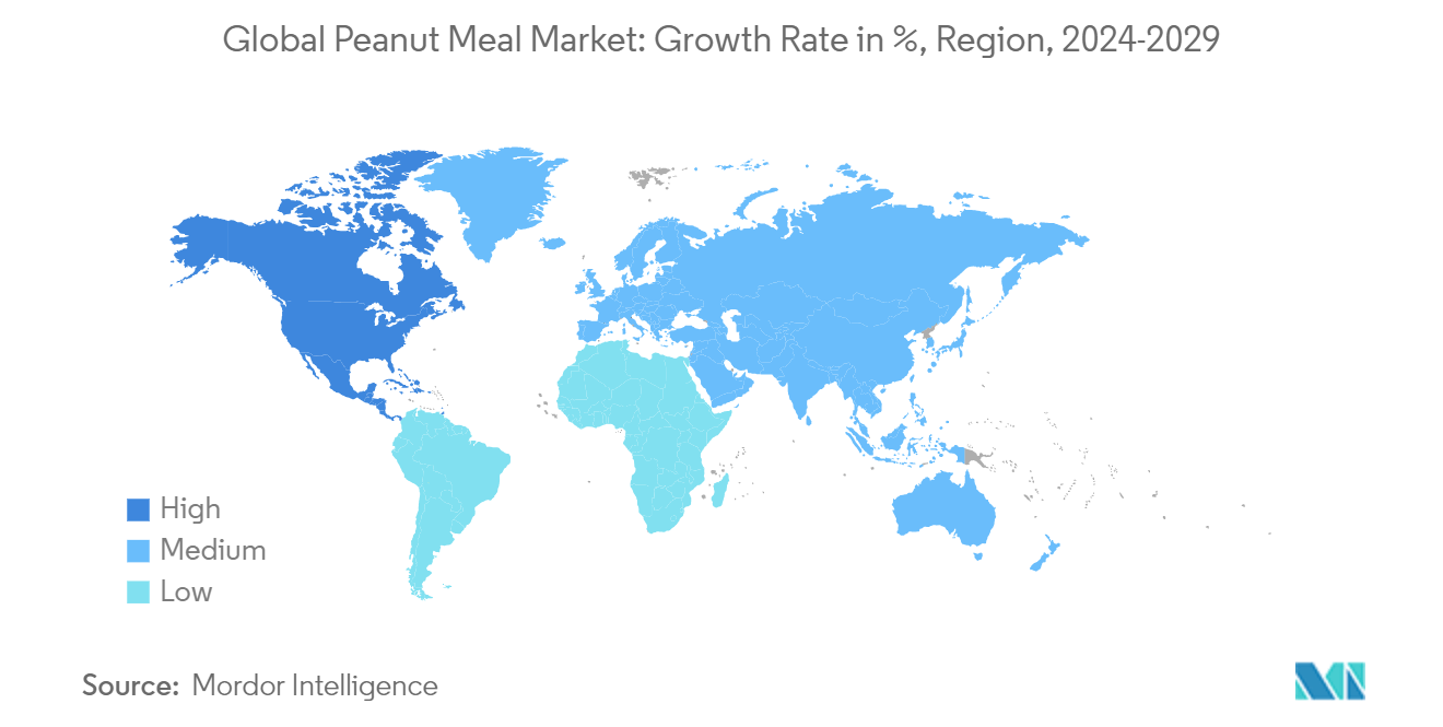 Global Peanut Meal Market: Growth Rate in %, Region, 2024-2029