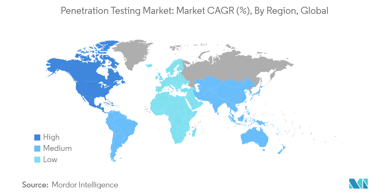 侵入テスト市場：市場CAGR(%)、地域別、世界