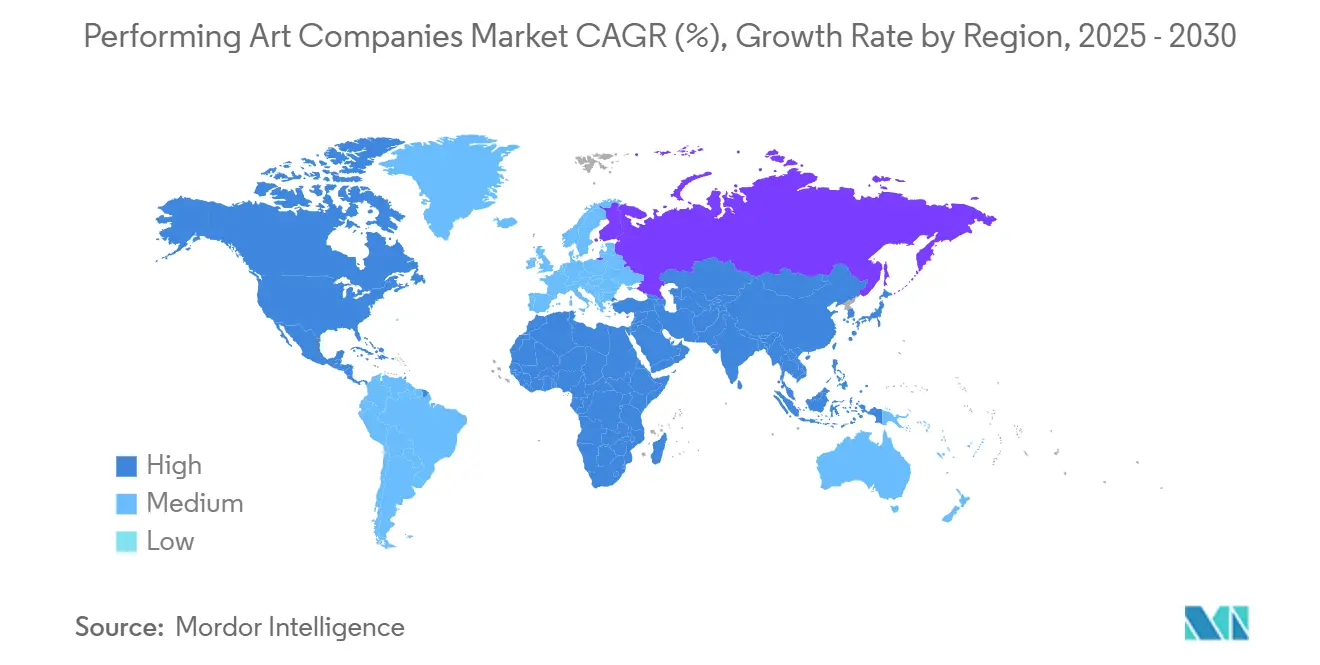 공연예술기업 먹튀없는 바카라사이트 CAGR(%), 지역별 성장률