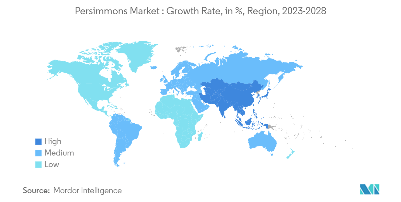Thị trường quả hồng Tốc độ tăng trưởng, tính bằng %, Khu vực, 2023-2028
