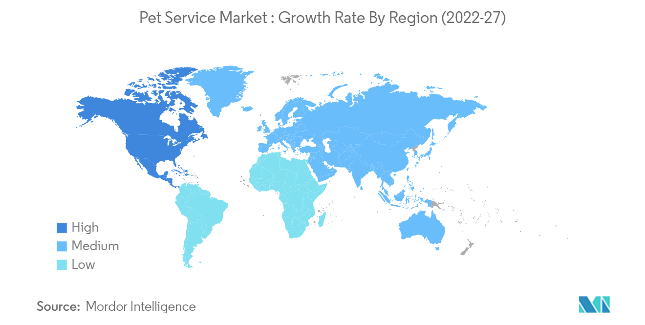 Mercado de servicios para mascotas tasa de crecimiento por región (2022-27)