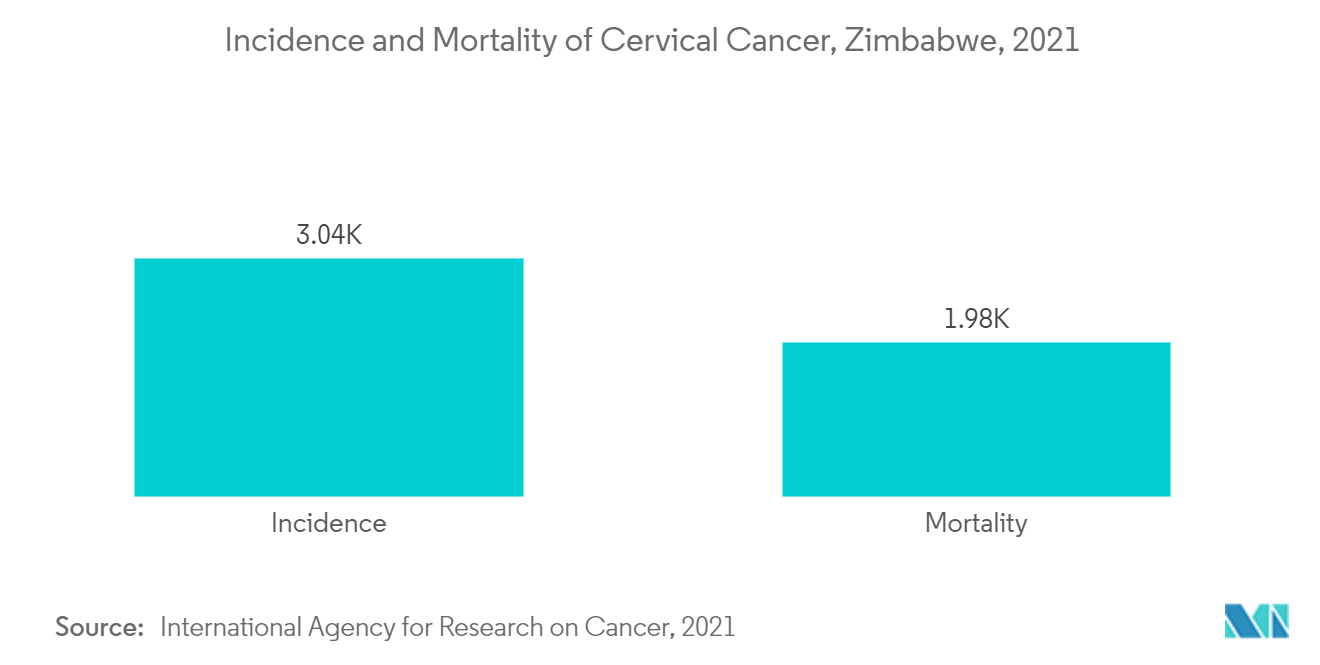 Фармацевтический рынок Зимбабве заболеваемость и смертность от рака шейки матки, Зимбабве, 2021 г.