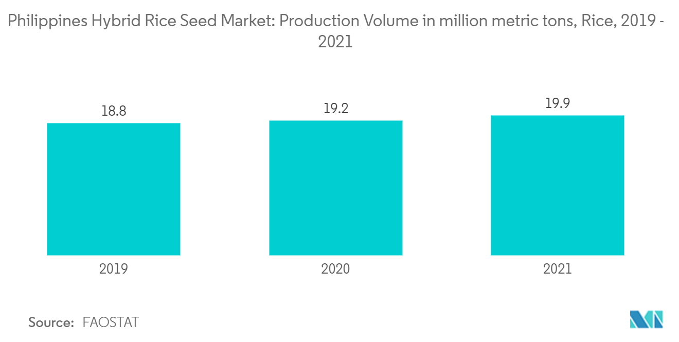 Philippines Hybrid Rice Seed Market: Production Volume in million metric tons, Rice, 2019 - 2021