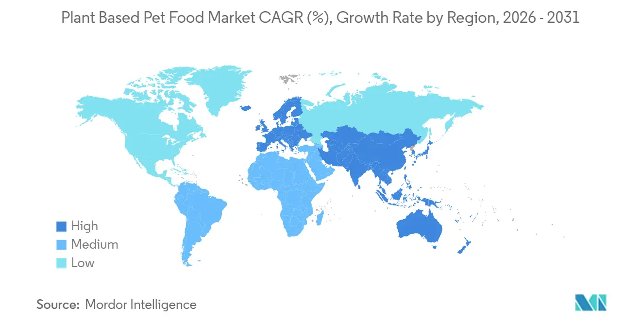 Mercado de alimentos vegetales para mascotas CAGR (%), tasa de crecimiento por región