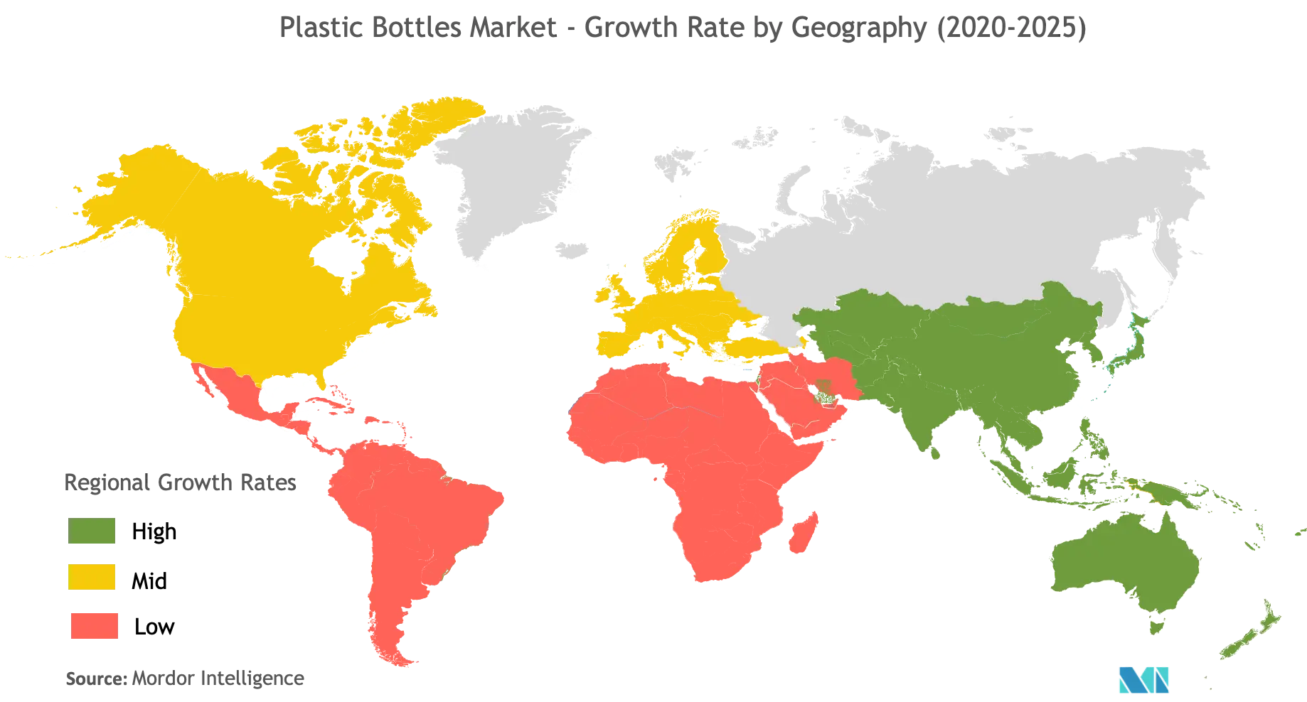 Plastic Bottles Market : Growth Rate by Geography (2020-2025)