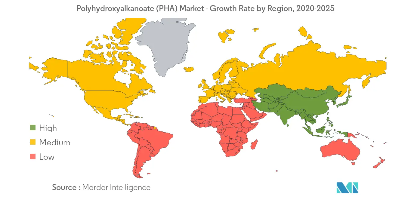 聚羟基脂肪酸酯 (PHA) 市场 - 按地区划分的增长率，2020-2025 年