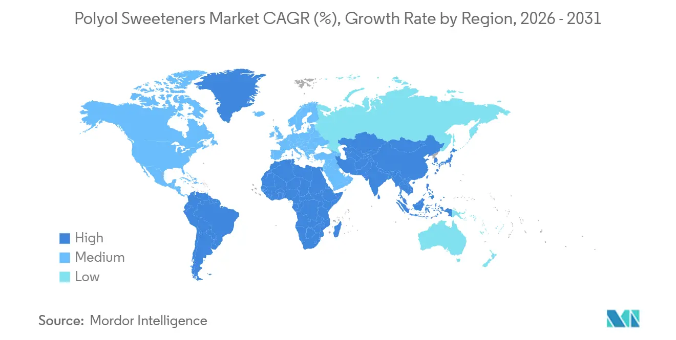 Polyol Sweeteners Market CAGR (%), Growth Rate by Region