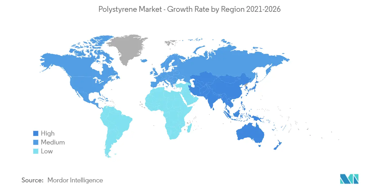 Рынок полистирола – темпы роста по регионам, 2021-2026 гг.