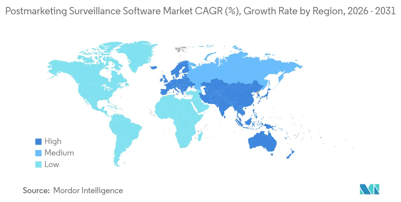 Postmarketing Surveillance Software Market CAGR (%), Growth Rate by Region