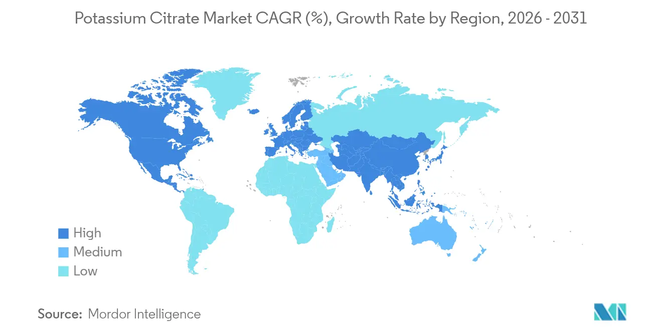 Potassium Citrate Market CAGR (%), Growth Rate by Region