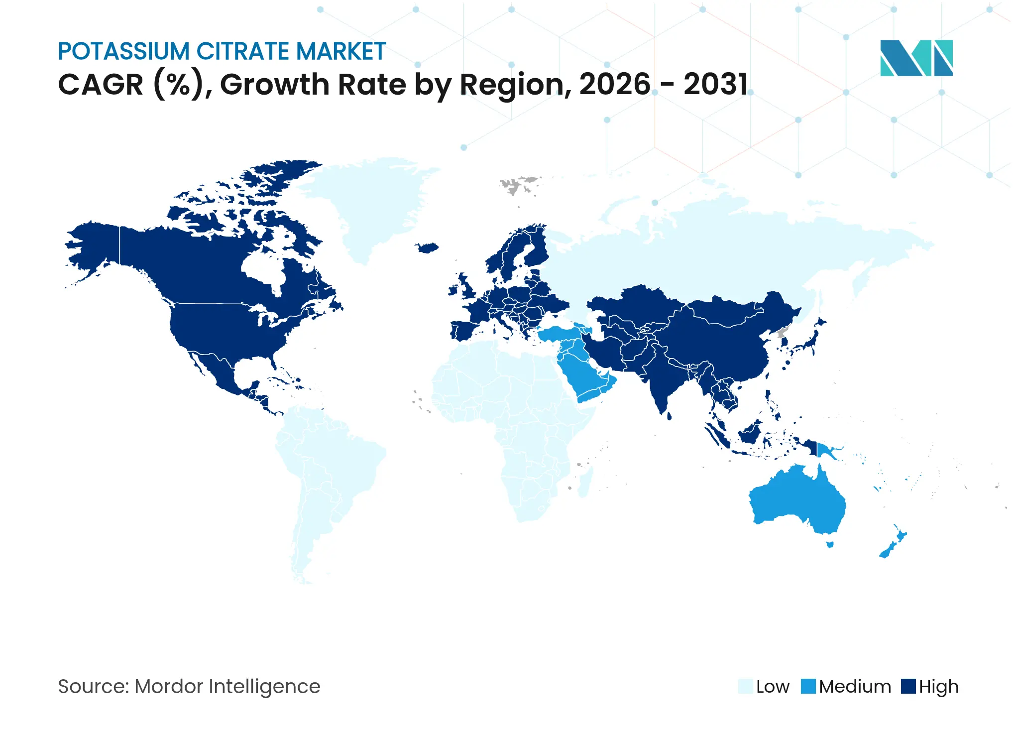 구연산 칼륨 시장 CAGR(%), 지역별 성장률