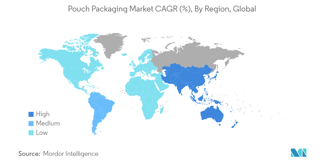 Pouch Packaging Market CAGR (%), By Region, Global