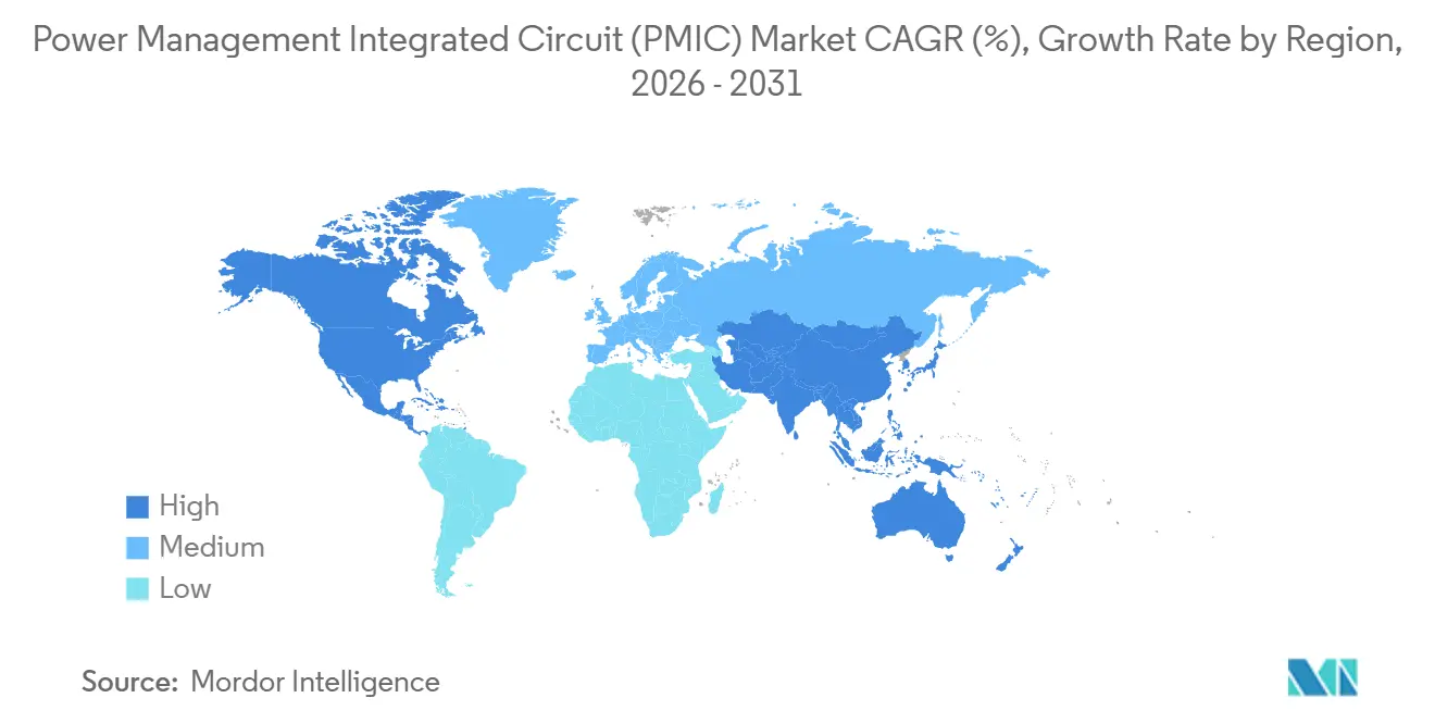 Tasa de Crecimiento del Mercado de Circuitos Integrados de Gestión de Energía (PMIC) por Región