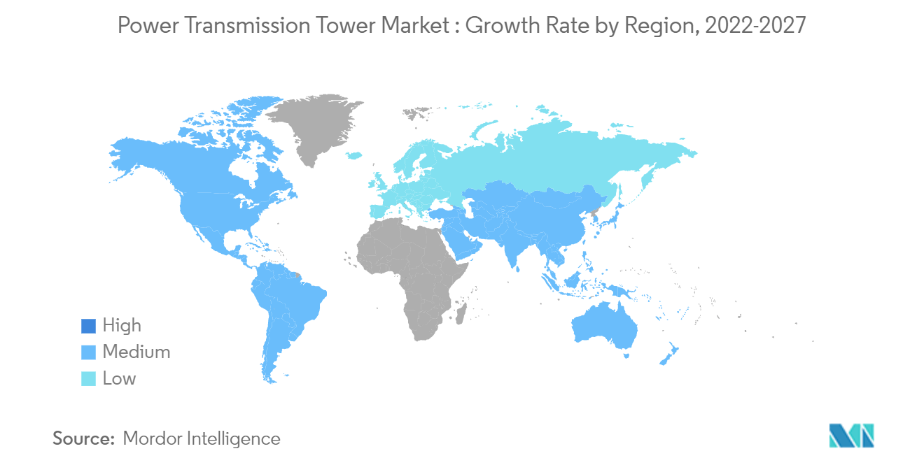 送電鉄塔市場 - 地域別の成長率(2022年-2027年)