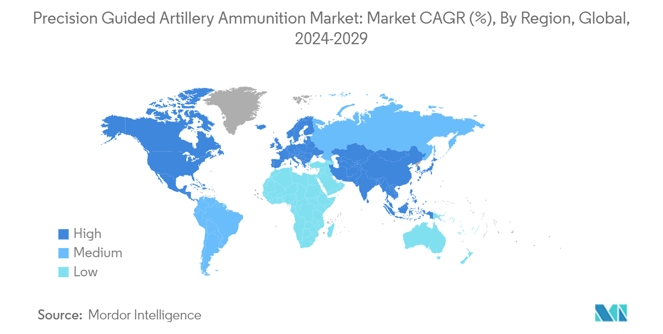 Precision Guided Artillery Ammunition Market: Market CAGR (%), By Region, Global, 2024-2029