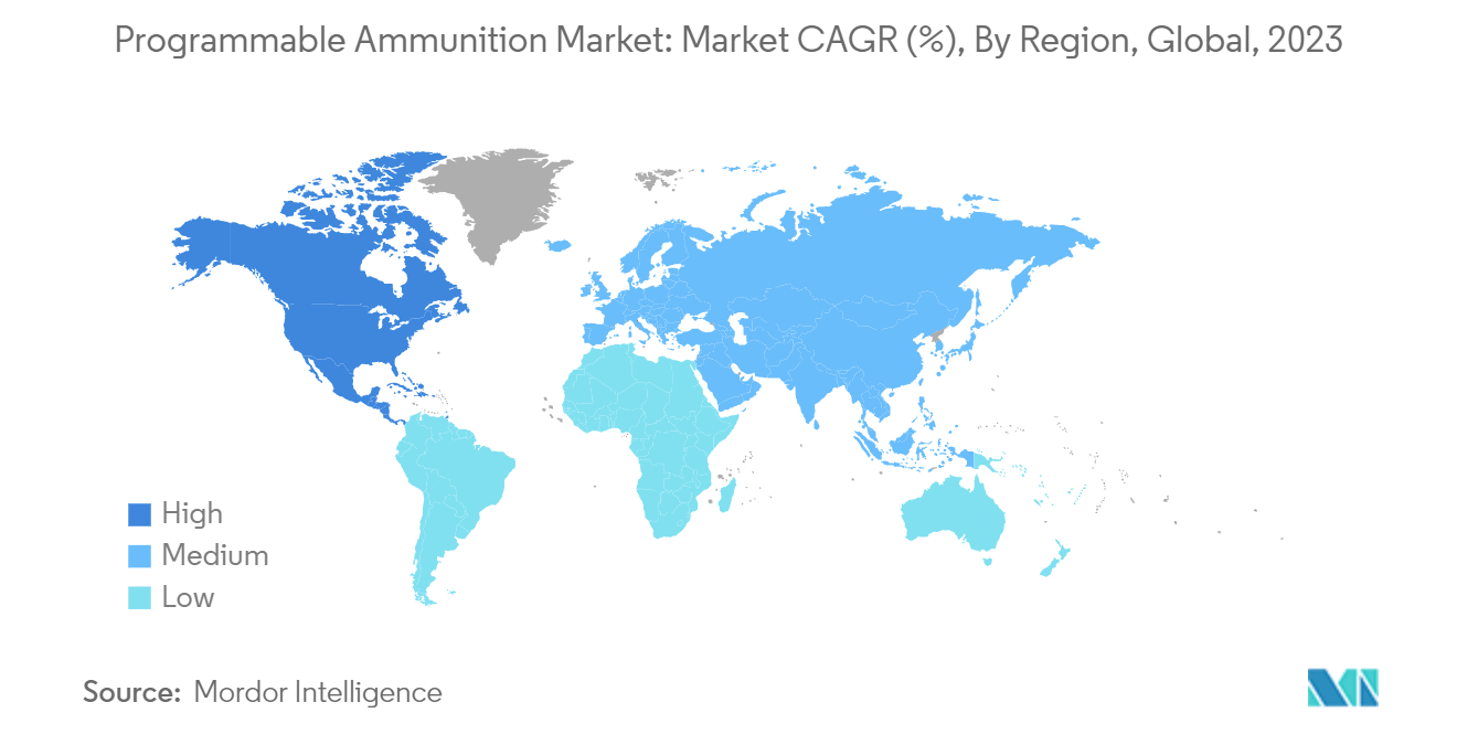 Thị trường đạn dược có thể lập trình CAGR thị trường (%), Theo khu vực, Toàn cầu, 2023