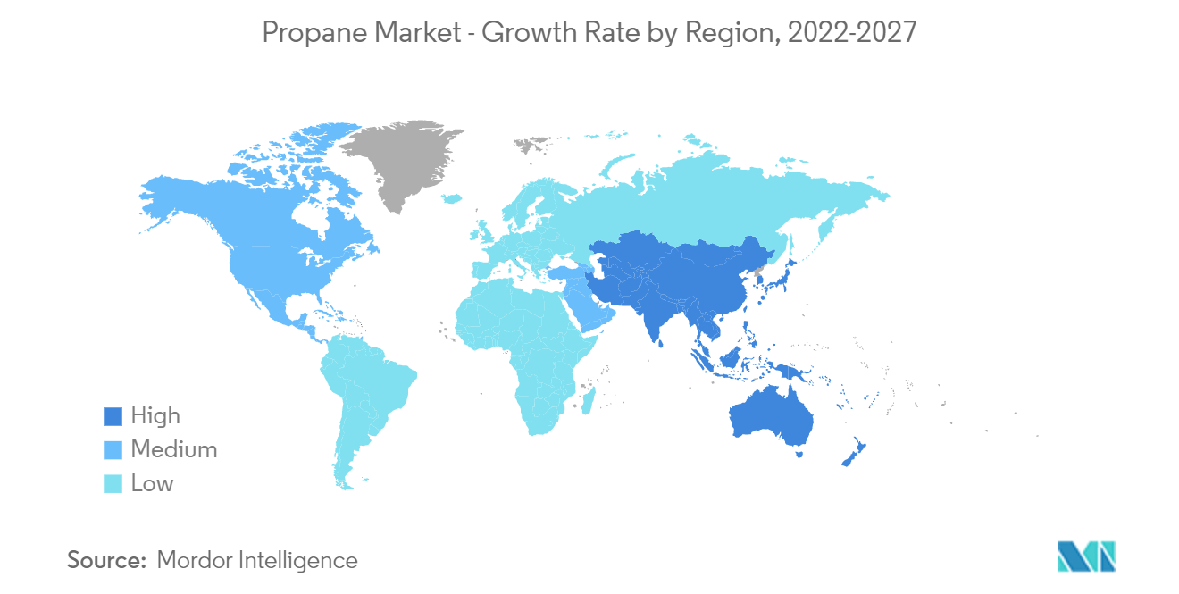 Thị trường propane - Tốc độ tăng trưởng theo khu vực, 2022 - 2027