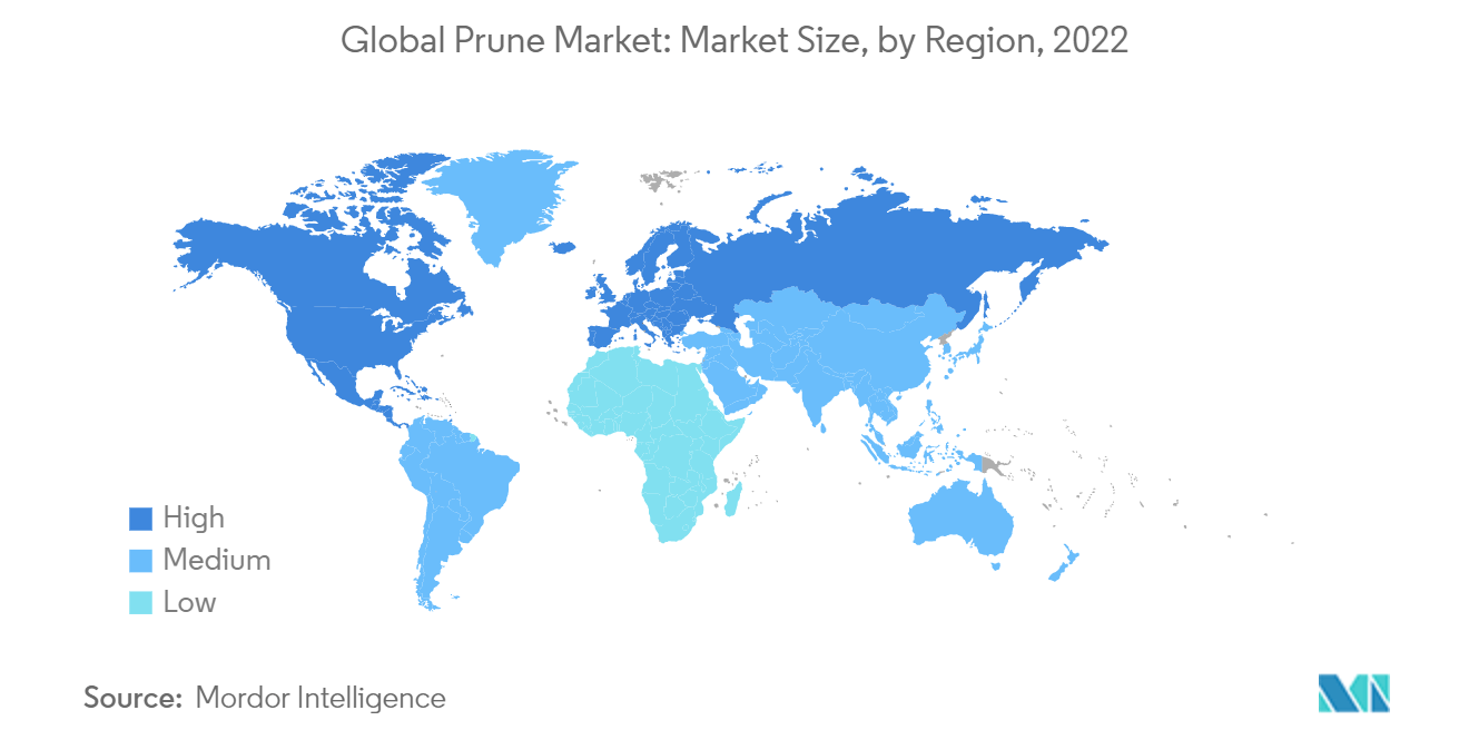Mercado global de ciruelas pasas tamaño del mercado, por región, 2022