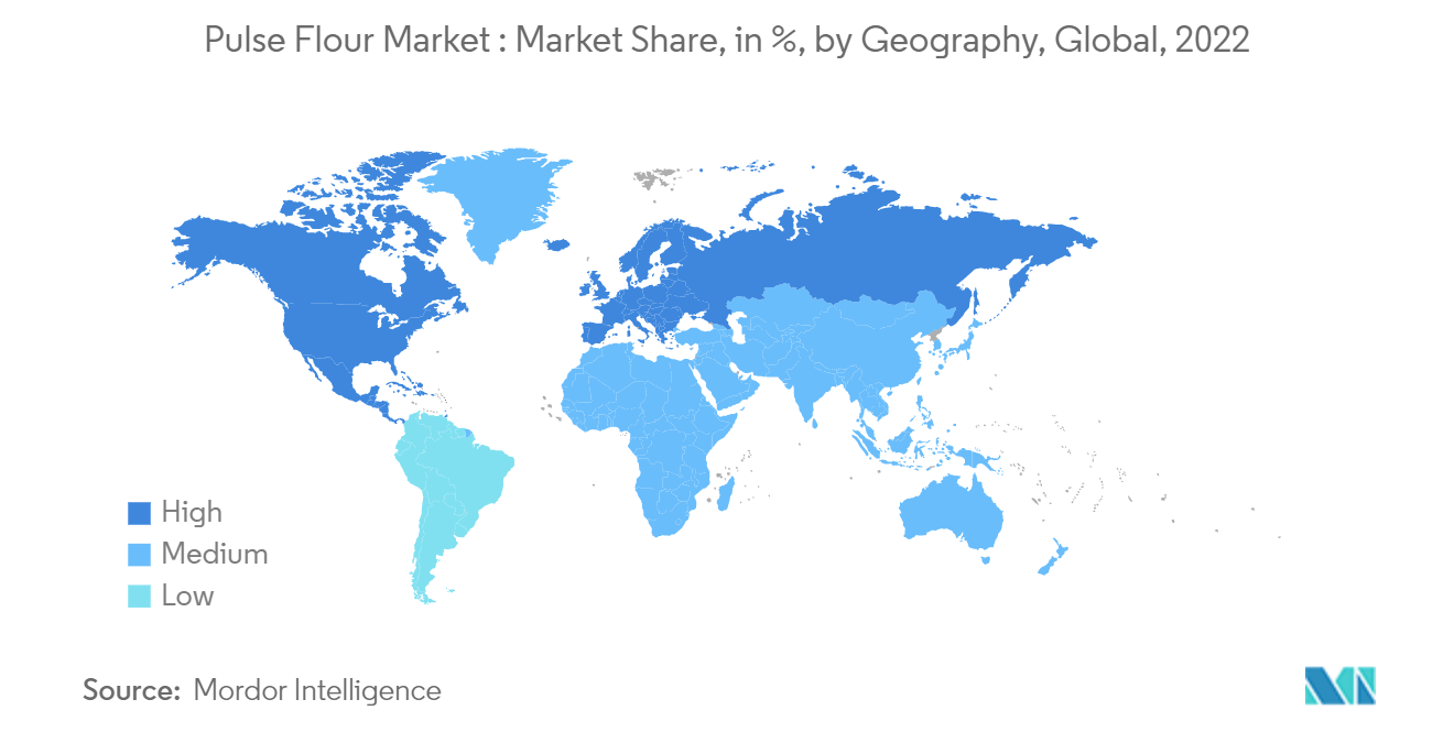パルス粉市場市場シェア（％）、地域別、世界、2022年