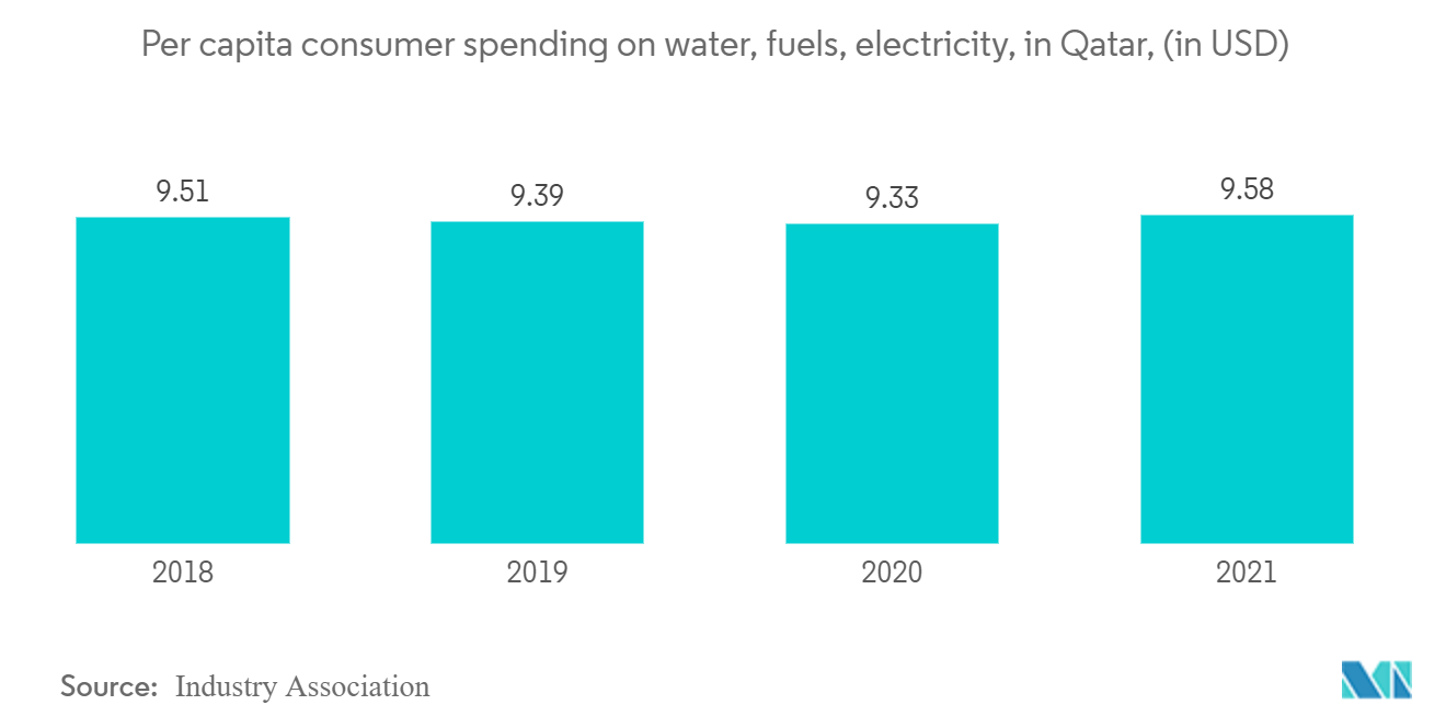 カタールの住宅建設市場:カタールの水、燃料、電気に対する一人当たりの消費者支出(米ドル)