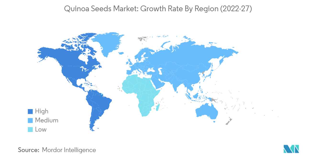 سوق بذور الكينوا معدل النمو حسب المنطقة (2022-27)