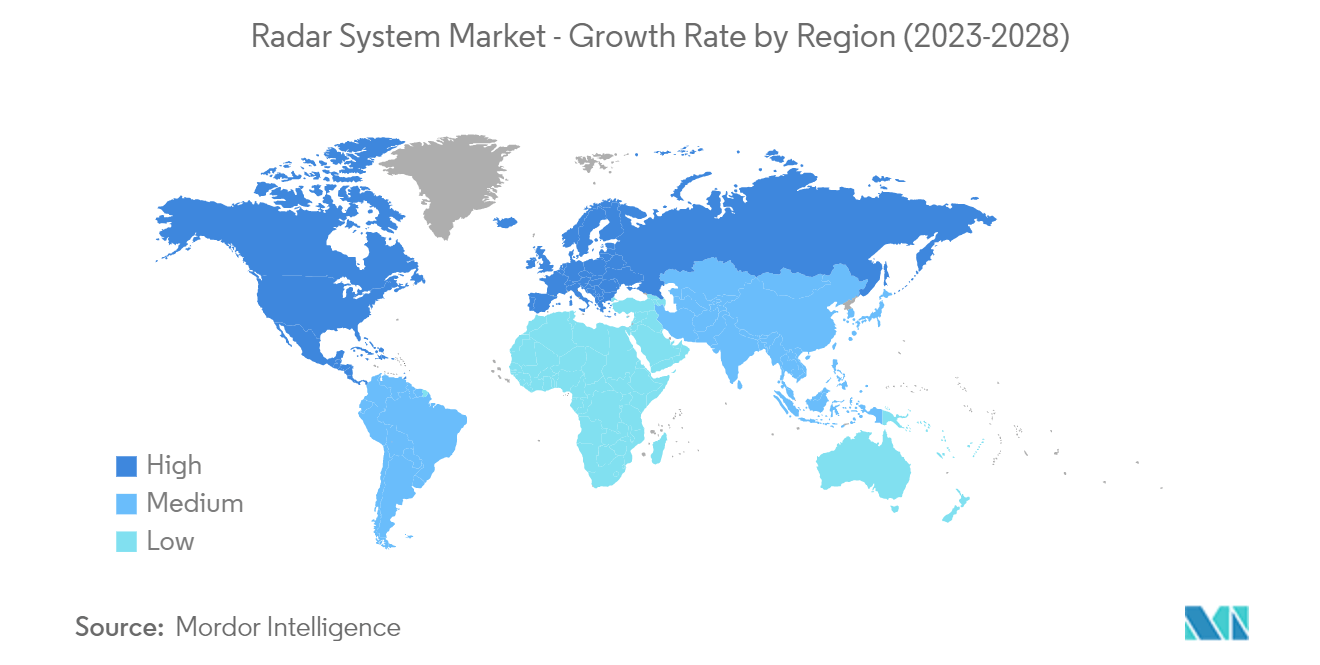 Marché des systèmes radar Marché des systèmes radar - Taux de croissance par région (2023-2028)