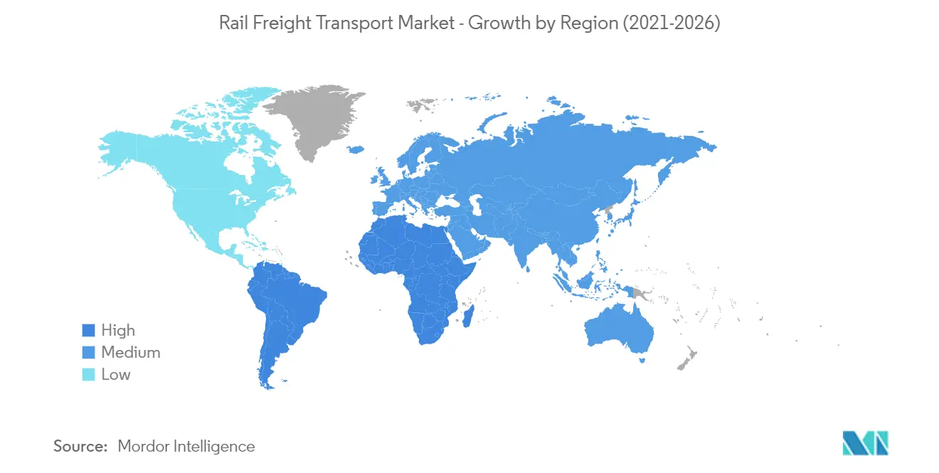 Rail Freight Transport Market - Growth by Region (2021-2026)