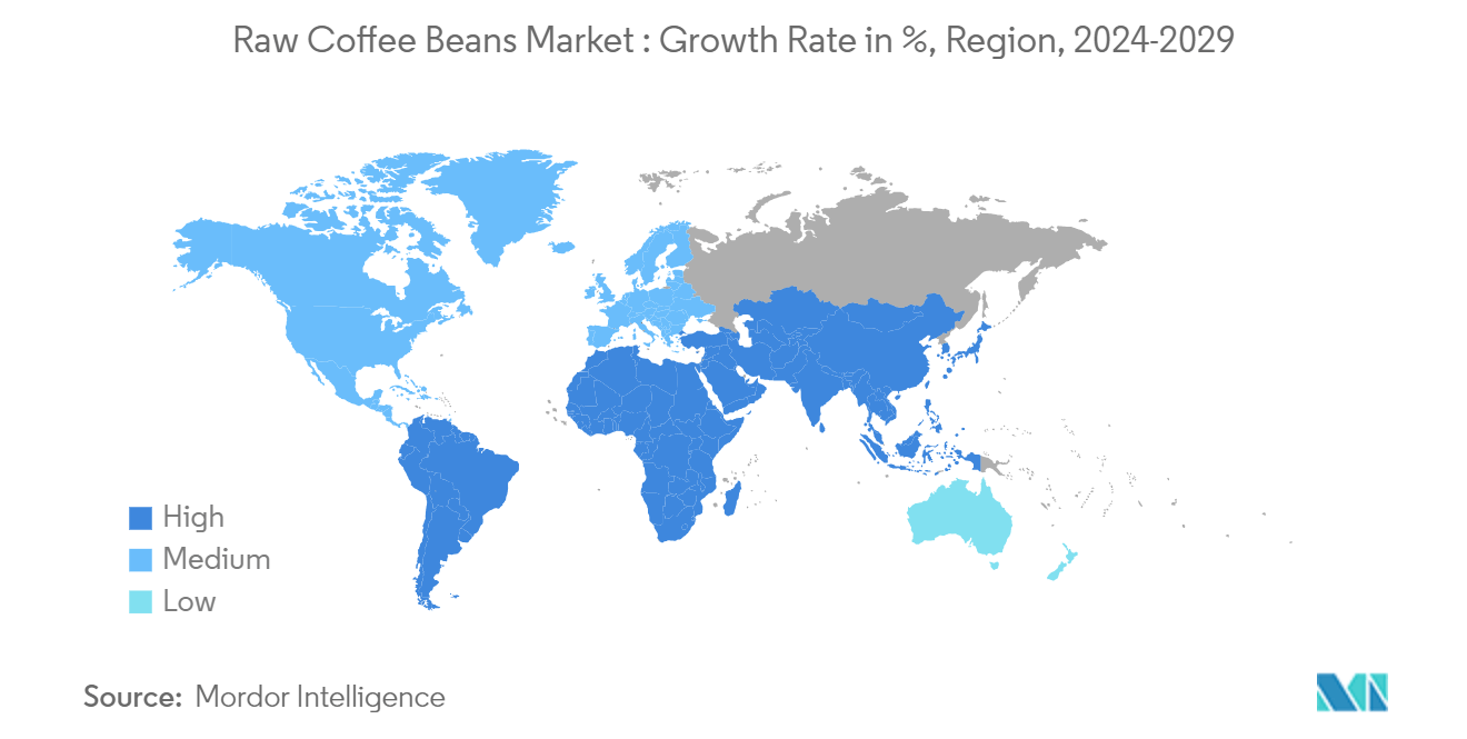 Raw Coffee Beans Market : Growth Rate in %, Region, 2024-2029