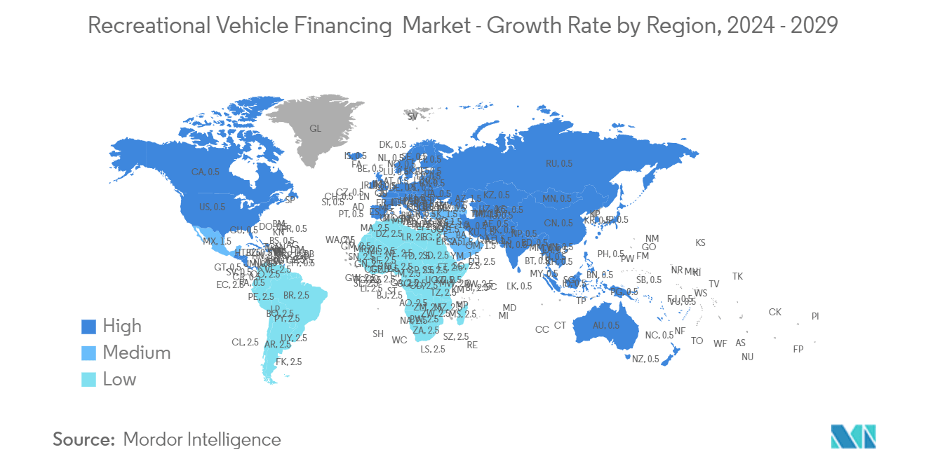 Recreational Vehicle Financing Market: Recreational Vehicle Financing  Market - Growth Rate by Region, 2024 - 2029