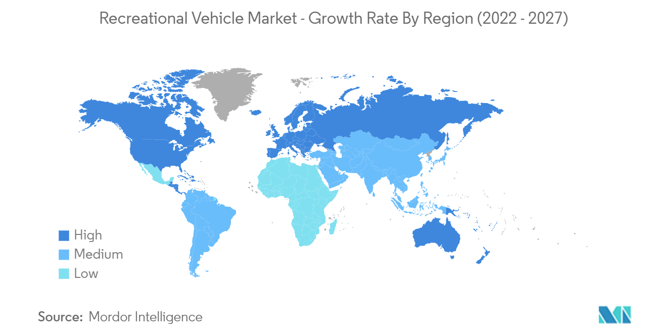 Mercado Veículo recreativo Taxa de crescimento por região (2022-2027)