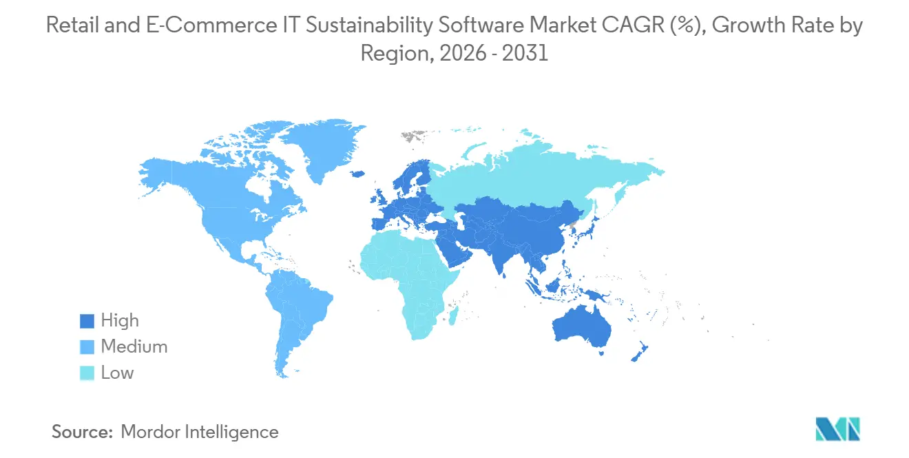 Retail and E-Commerce IT Sustainability Software Market CAGR (%), Growth Rate by Region