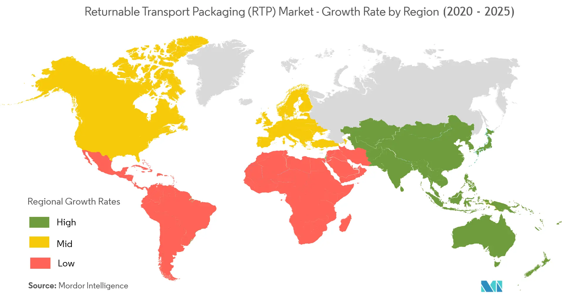 Thị trường bao bì vận chuyển có thể trả lại (RTP) - Tốc độ tăng trưởng theo khu vực (2020 - 2025)